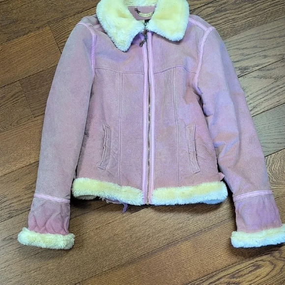 Shebang - VINTAGE Y2K Pink Shearling 100% Leather Bomber Jacket! - Picture 2 of 6